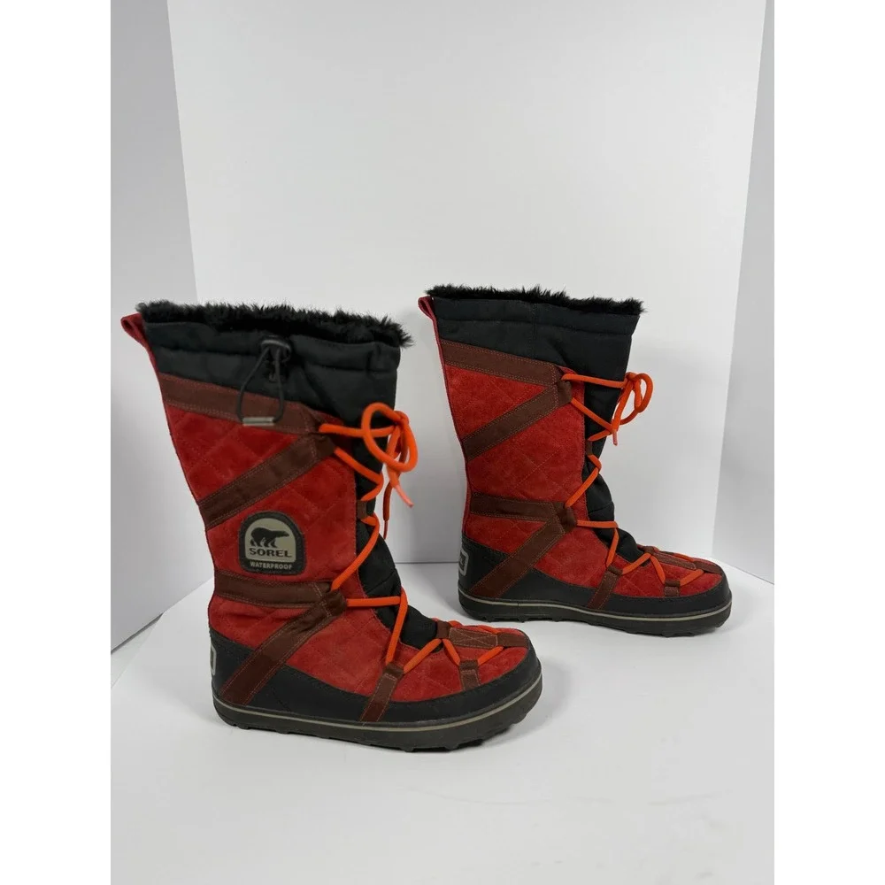Sorel Tofino Waterproof Winter Boots Red Black Faux Fur NL1977-660 Womens 9.5